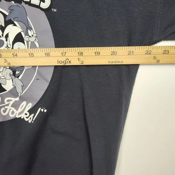 VTG Looney Tunes Sweatshirt Women's XS Blue Crew Neck Print "That's All Folks!" - Picture 6 of 9